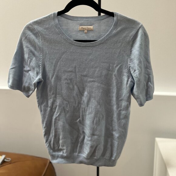 PART TWO – Baby Blue Short Sleeve Sweater – Cotton & Cashmere – Size XS - Picture 1 of 4